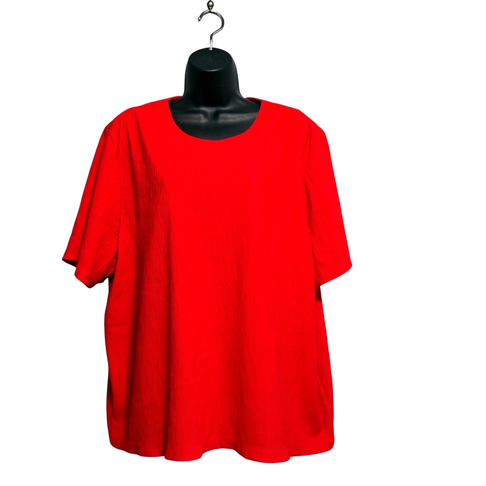 Simply Susan by Susan G Women's Red Crinkle Texture Short Sleeve Blouse 3X